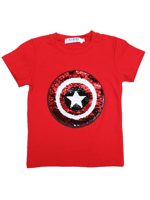 Unisex Kids Red Flip Sequins Spiderman Captain America T-Shirt 18M-8 - SophiasStyle.com
